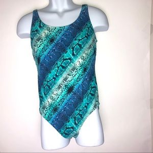 Catalina Swim Suit 1PC Blue Snake Print Pattern‎ Women's Medium 8-10